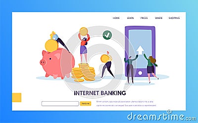 Mobile Internet Banking Payment Transfer Landing Page. Online Cashback Service for Bank Wallet in Smartphone Transaction Vector Illustration