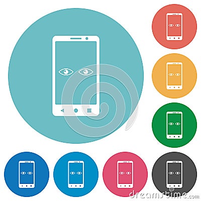 Mobile iris scanner flat round icons Stock Photo