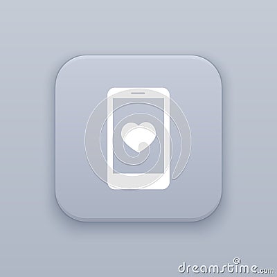 Mobile like, love, gray vector button with white icon Vector Illustration