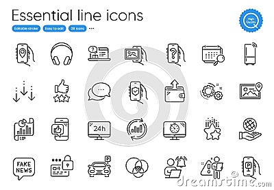 Mobile like, Photo location and User notification line icons. For website, printing and application. Vector Vector Illustration