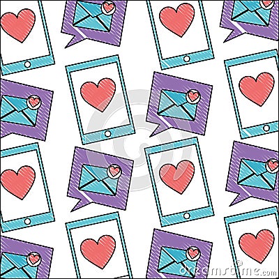 mobile love smartphone message speech bubble pattern Cartoon Illustration