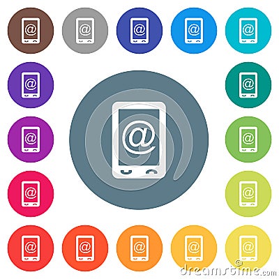 Mobile mailing flat white icons on round color backgrounds Stock Photo