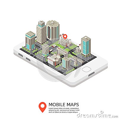 Mobile Maps Isometric Design Vector Illustration