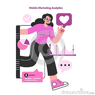 Mobile marketing analytics. Brand digital promotion report charts Vector Illustration