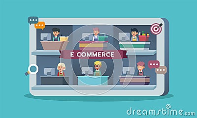 Mobile marketplace with retailers or seller, e-commerce Vector Illustration