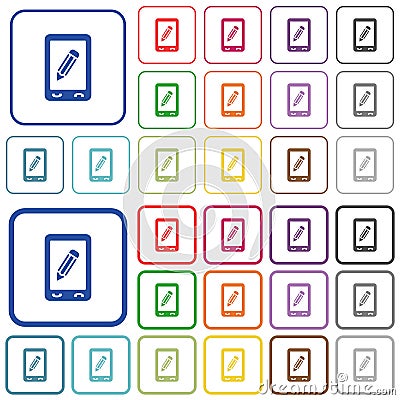 Mobile memo outlined flat color icons Stock Photo