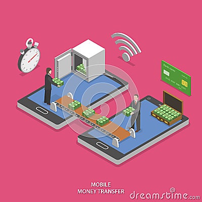 Mobile money transfer flat isometric vector. Vector Illustration