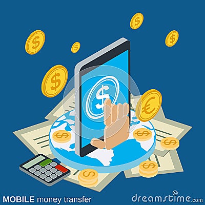 Mobile money transfer, payment, online banking, financial transaction Vector Illustration