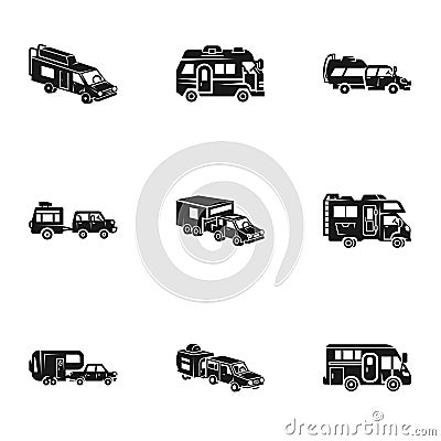 Mobile motorhome icon set, simple style Vector Illustration