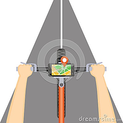 Mobile navigation in the mobile phone on the handlebar Vector Illustration