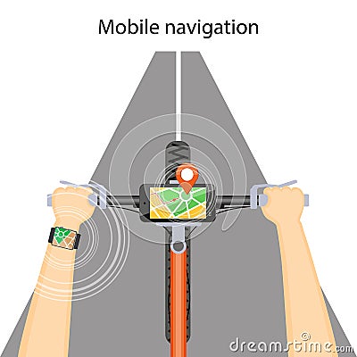 Mobile navigation in the mobile phone and smart watch Vector Illustration