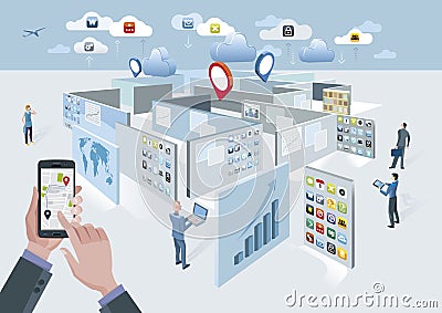 Mobile Navigator Application and Maze Stock Photo