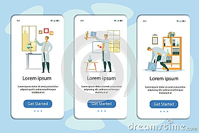 Mobile Onboard Page Set with Research Chemical Lab Vector Illustration