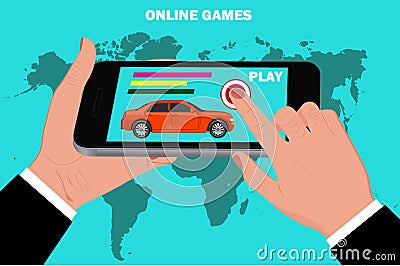 Mobile online games concept, flat design, vector illustration Vector Illustration