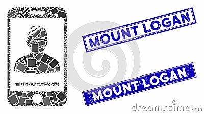 Mobile Patient Mosaic and Grunge Rectangle Mount Logan Stamps Vector Illustration