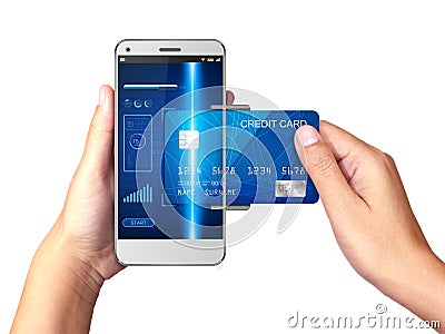 Mobile payment concept, Hand holding Smartphone with processing of mobile payments Stock Photo