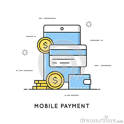 Mobile payment, online transactions and banking. Vector Illustration