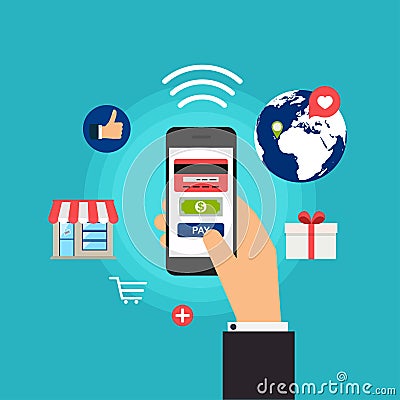 Mobile Payments. Concept online shopping and e-commerce Vector Illustration