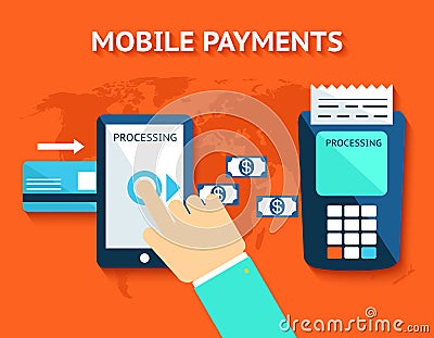 Mobile payments and near field communication, NFC Vector Illustration