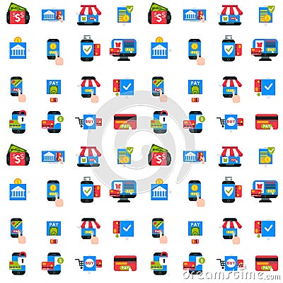 Mobile payments seamless pattern background vector smartphone transaction ecommerce wallet wireless connection banking Vector Illustration