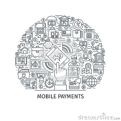 Mobile payments thin line concept Vector Illustration