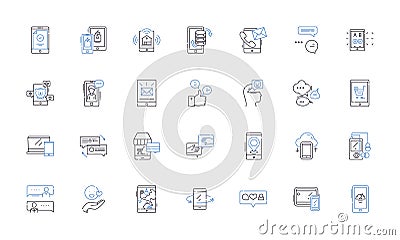 Mobile ph line icons collection. Smartph, Tablet, App, Android, iOS, Camera, Battery vector and linear illustration Vector Illustration