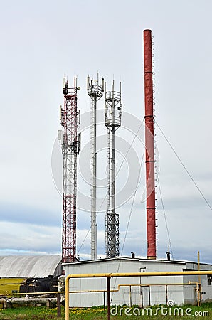 Mobile phone antennas, telecommunication towers with cell antennas, transmitters, telecom radio towers Stock Photo