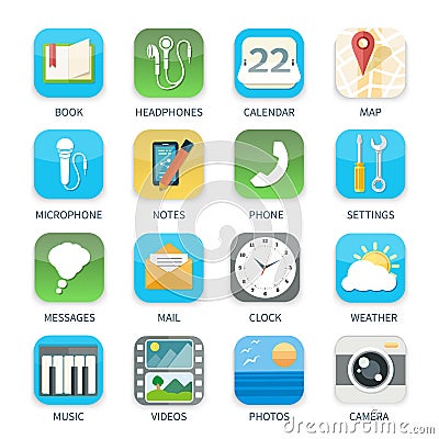 Mobile phone applications black icons set Vector Illustration