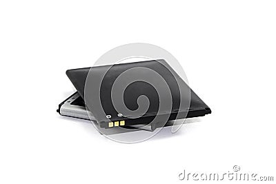 Mobile phone battery expired, electronic waste, contains dangerous substances on white background Stock Photo