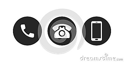 Mobile phone call vector icons. Telephone smartphone call contact support helpdesk web icon Vector Illustration