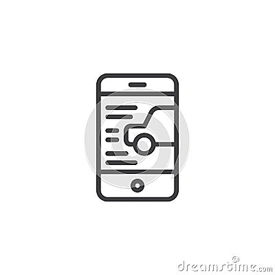 Mobile phone with car on screen outline icon Vector Illustration