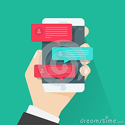 Mobile phone chat message notifications, chatting, concept of online talking Vector Illustration