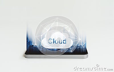 Mobile phone cloud computing. Mobile smart phone and cloud icon and network connection technology Stock Photo