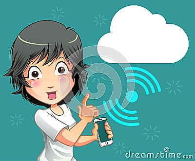 Mobile phone and cloud connection technology. Vector Illustration