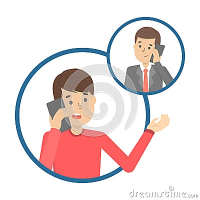 Mobile phone conversation between the two people Vector Illustration