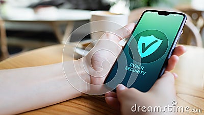 Mobile phone cyber security information privacy and data protection internet technology and business concept. Stock Photo