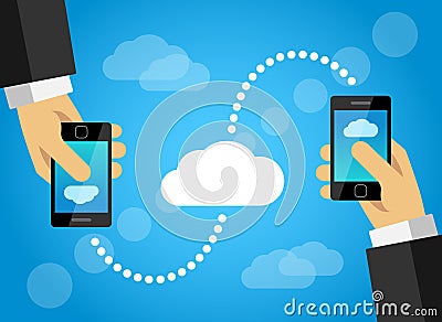 Mobile phone data sharing with internet cloud Vector Illustration