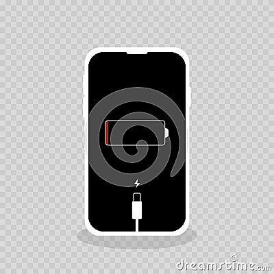 mobile phone discharged requiring charging battery black Vector Illustration