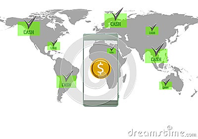 Mobile phone easy data sending and received with smartphone and Cartoon Illustration