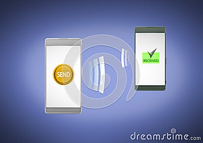 Mobile phone easy data sending to received with smartphone and c Cartoon Illustration