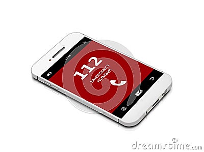 Mobile phone with emergency number 112 over white Stock Photo