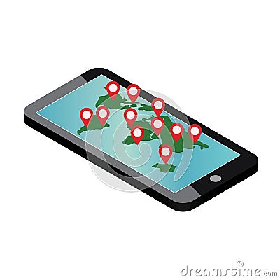 Mobile phone geo location. Smartphone gps navigator Vector Illustration