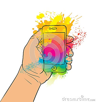 Mobile phone in hand. Clip art illustration Vector Illustration