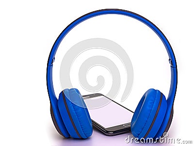 Mobile phone with headphones . Stock Photo