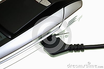 Mobile phone headphones plug Stock Photo