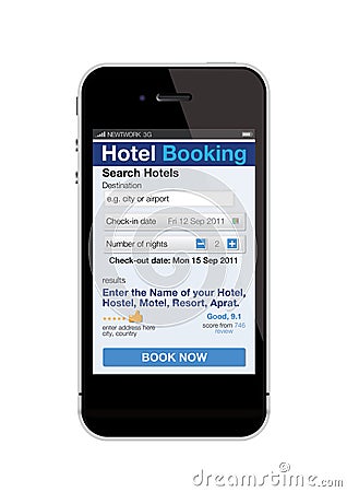 Mobile phone - hotel booking Stock Photo