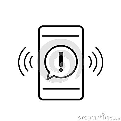 Mobile phone icon with danger warning attention sign in a speech bubble Vector Illustration
