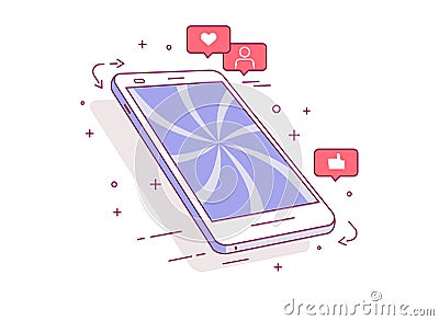 Mobile phone. Icons of social networks. The concept of dependence on social networks. Vector Illustration