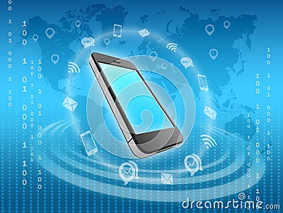 Mobile phone icons surrounded by information Stock Photo