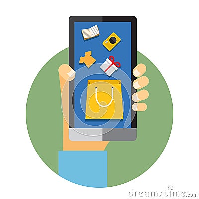 Mobile phone with internet or online shopping Vector Illustration